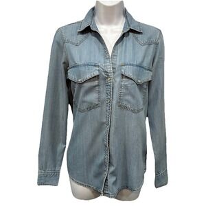 Zara Denim Snap Button Western Women's Size Small Blue Long Sleeve With Pockets